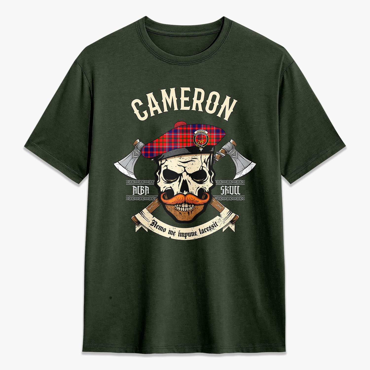 Cameron of Lochiel Modern Tartan Crest 2D T-shirt - Alba Skull Style