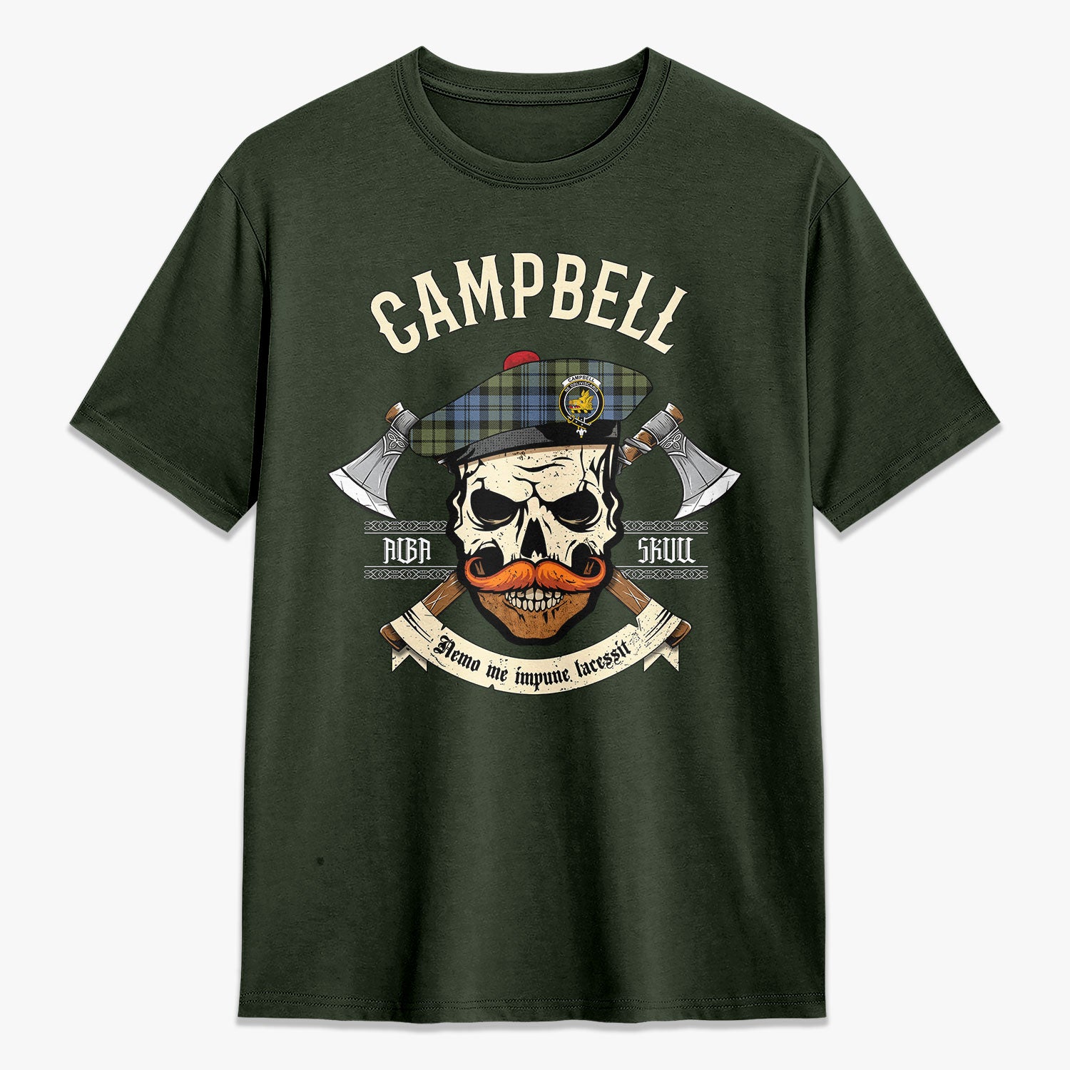 Campbell Faded Tartan Crest 2D T-shirt - Alba Skull Style