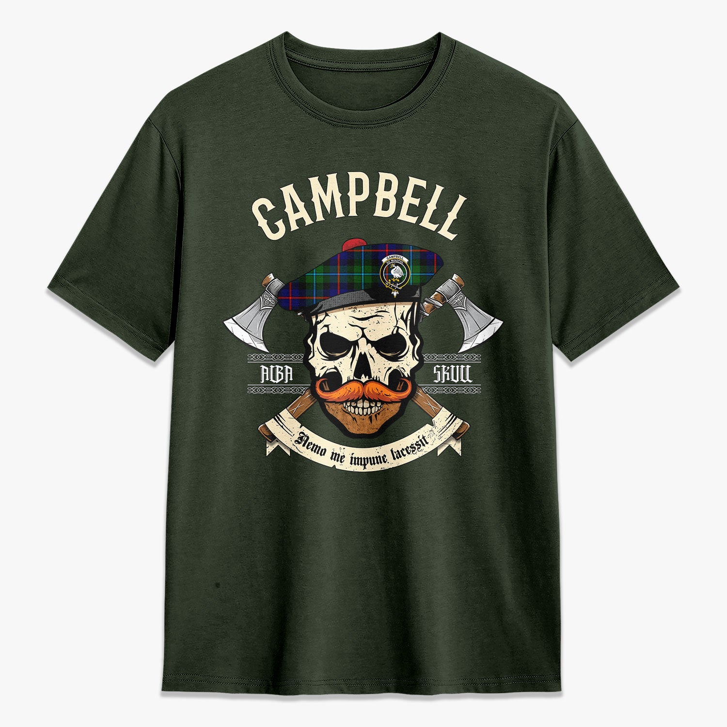 Campbell of Cawdor Modern Tartan Crest 2D T-shirt - Alba Skull Style