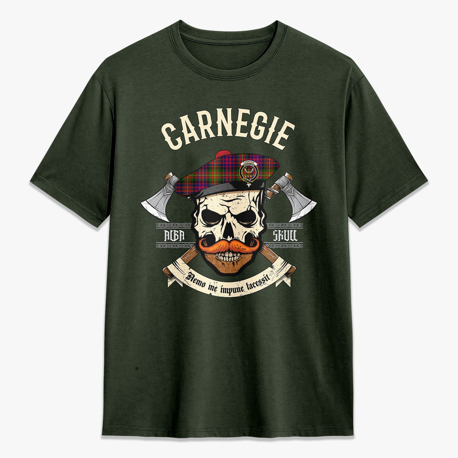 Carnegie Modern Tartan Crest 2D T-shirt - Alba Skull Style