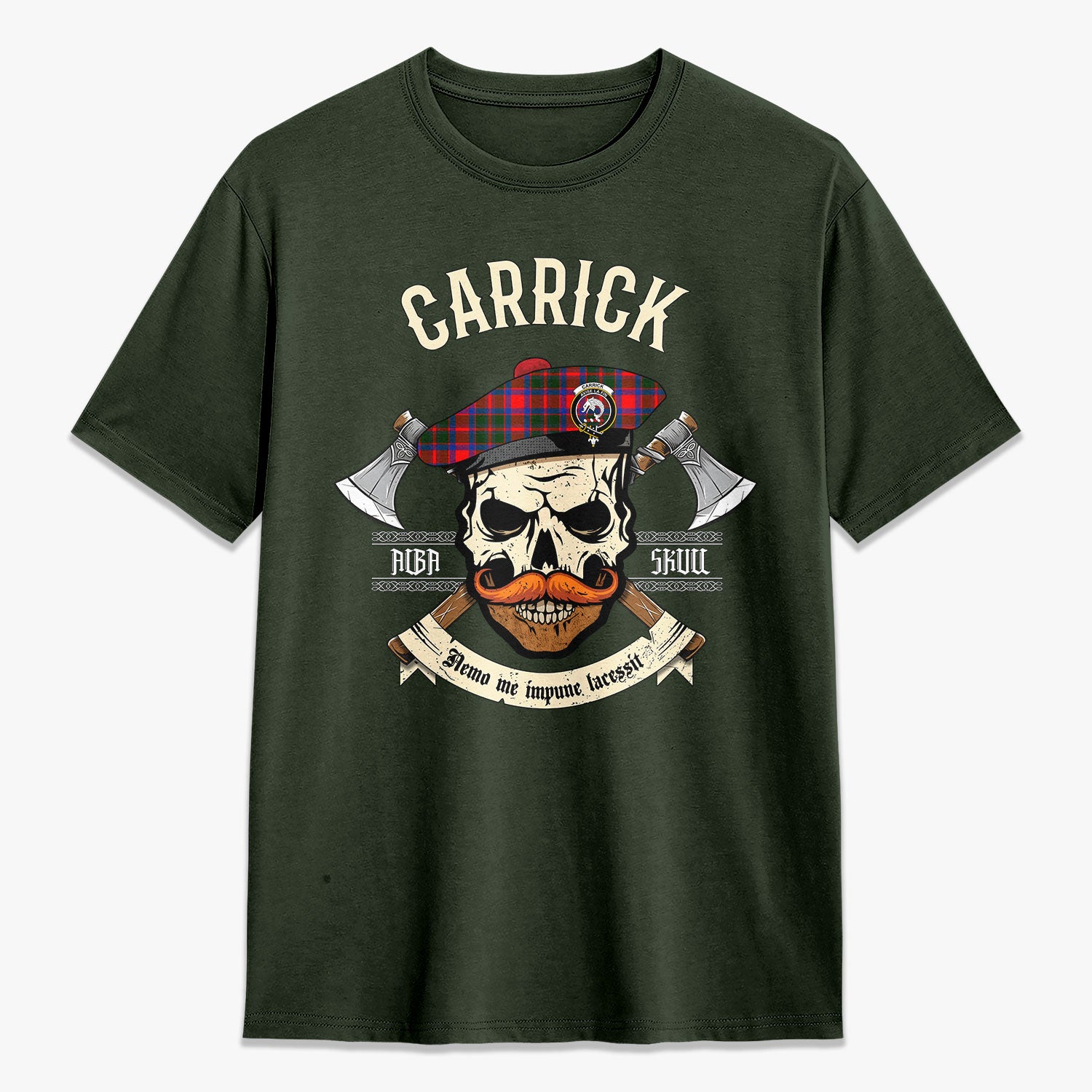 Carrick District Tartan Crest 2D T-shirt - Alba Skull Style