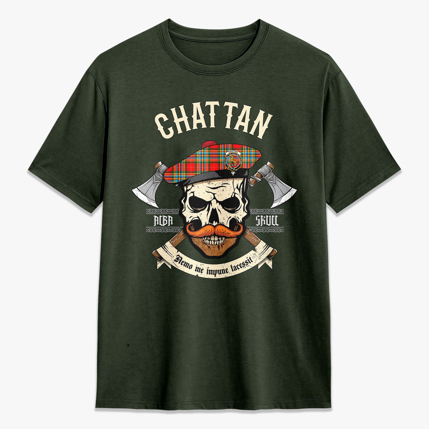 Chattan Tartan Crest 2D T-shirt - Alba Skull Style