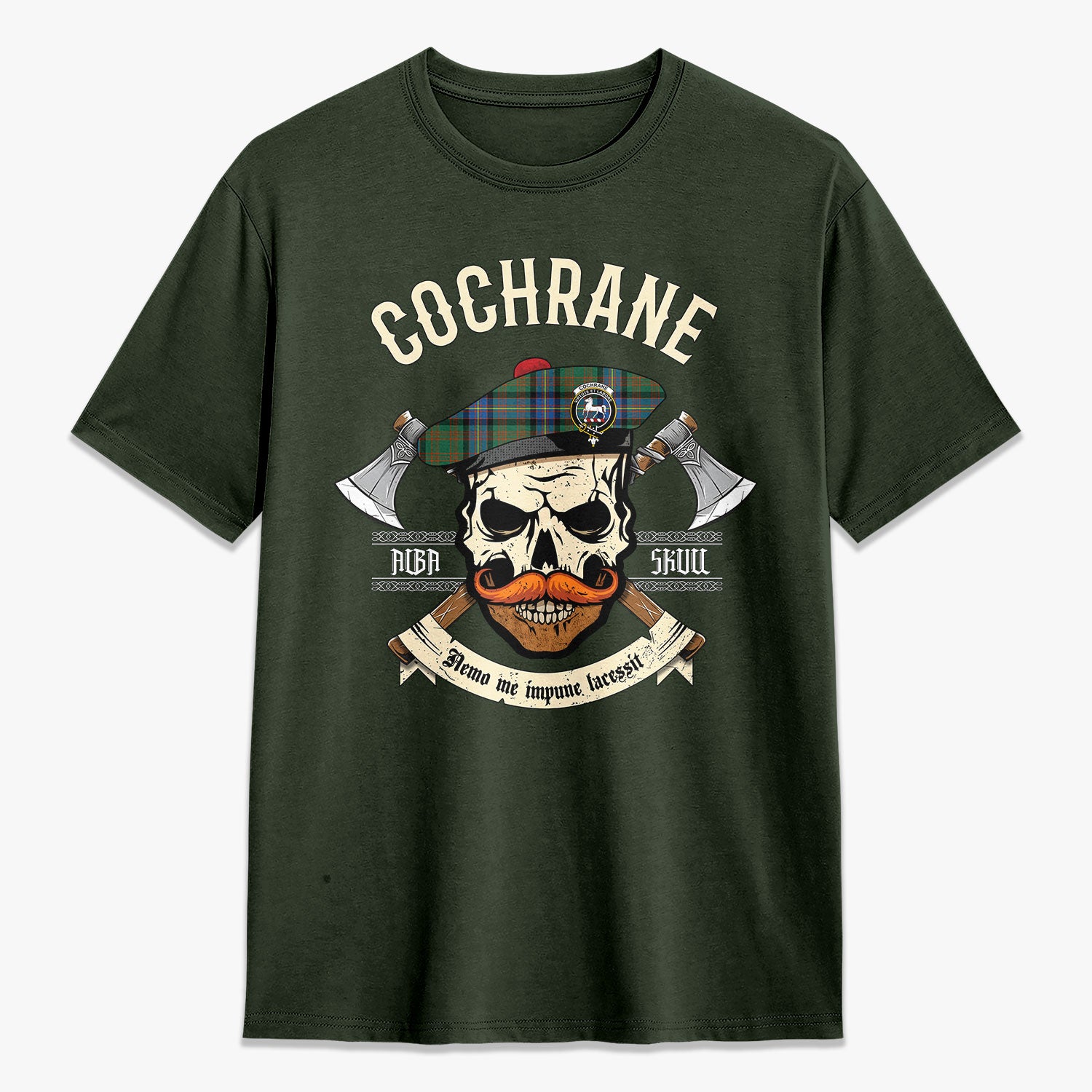 Cochrane Ancient Tartan Crest 2D T-shirt - Alba Skull Style