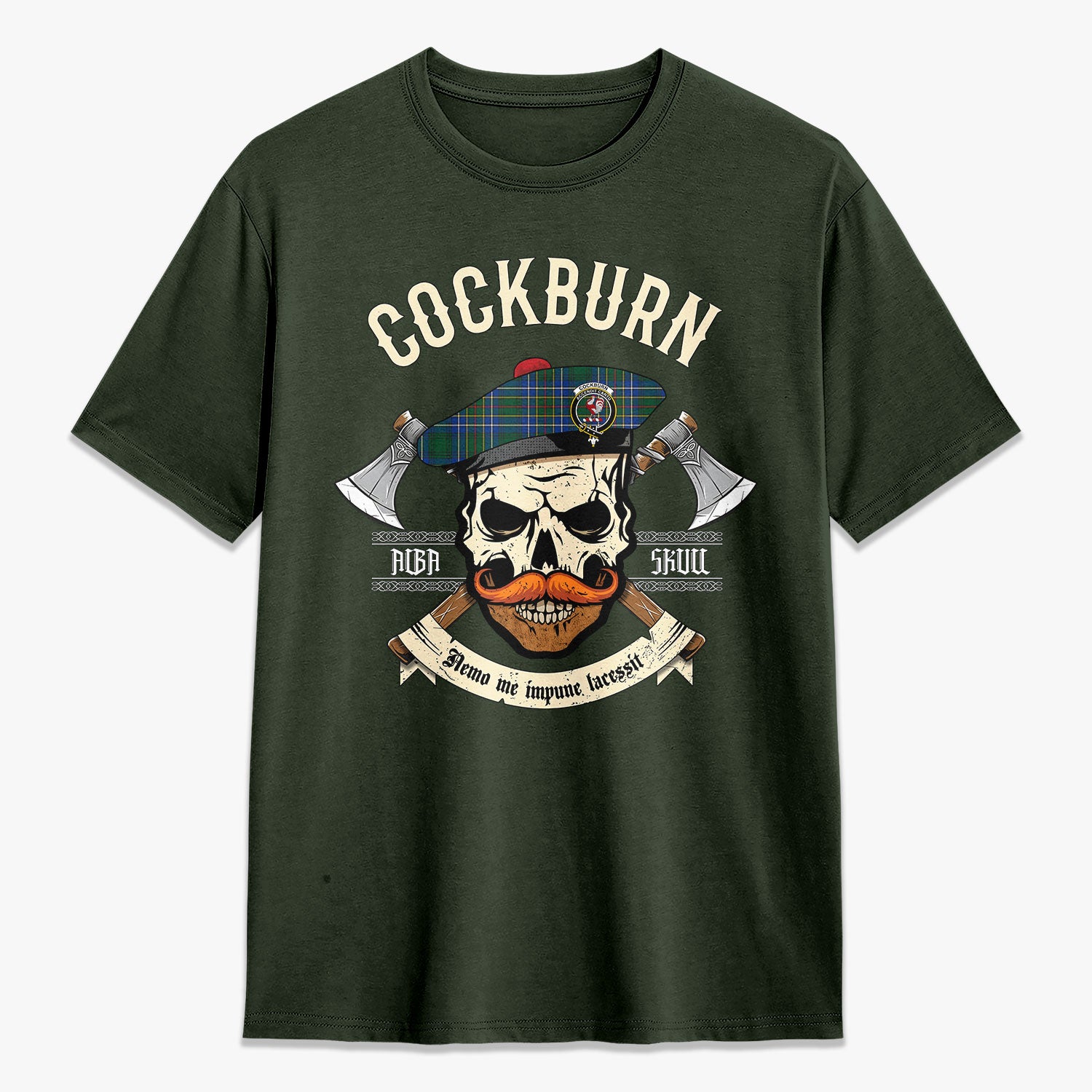 Cockburn Ancient Tartan Crest 2D T-shirt - Alba Skull Style