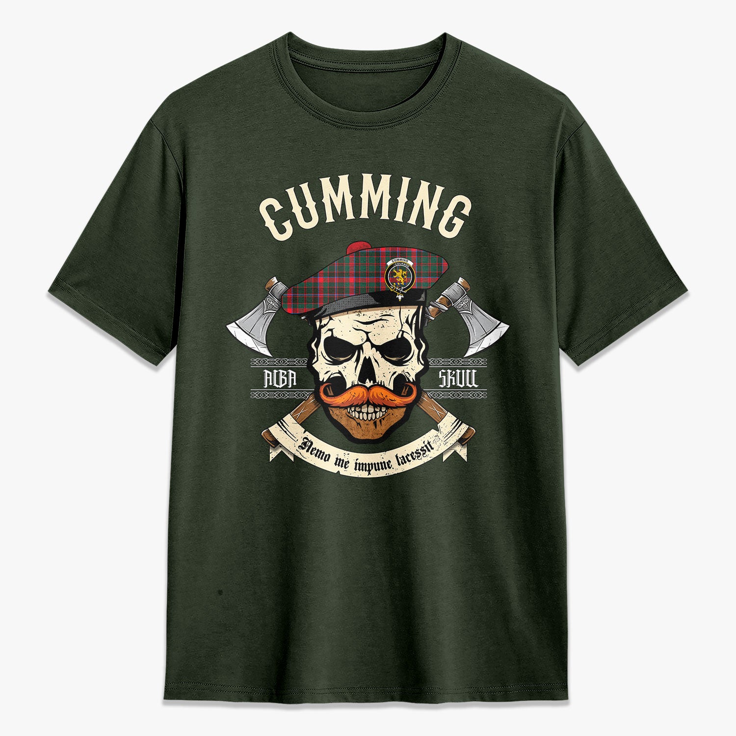 Cumming Hunting Modern Tartan Crest 2D T-shirt - Alba Skull Style