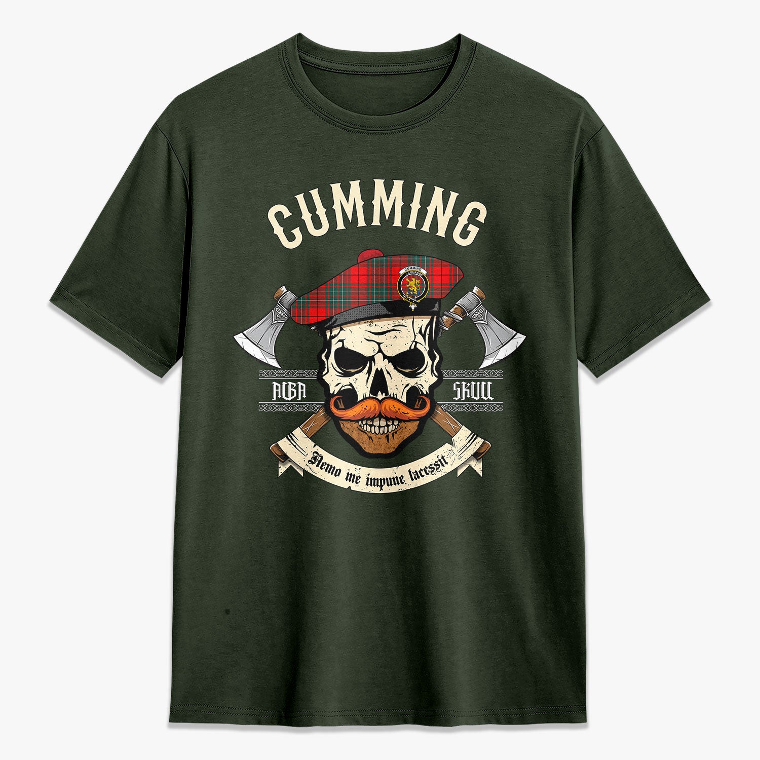 Cumming Modern Tartan Crest 2D T-shirt - Alba Skull Style