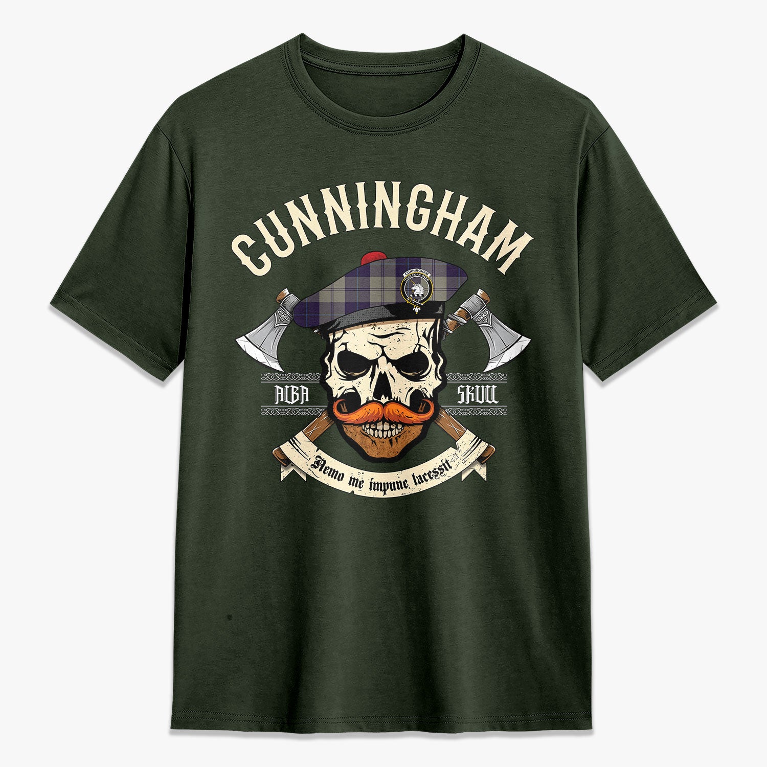 Cunningham Dress Blue Dancers Tartan Crest 2D T-shirt - Alba Skull Style