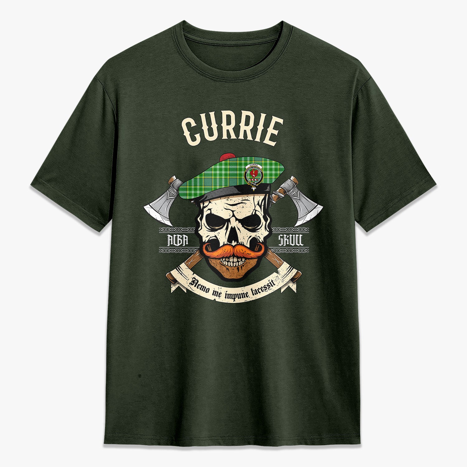 Currie Tartan Crest 2D T-shirt - Alba Skull Style