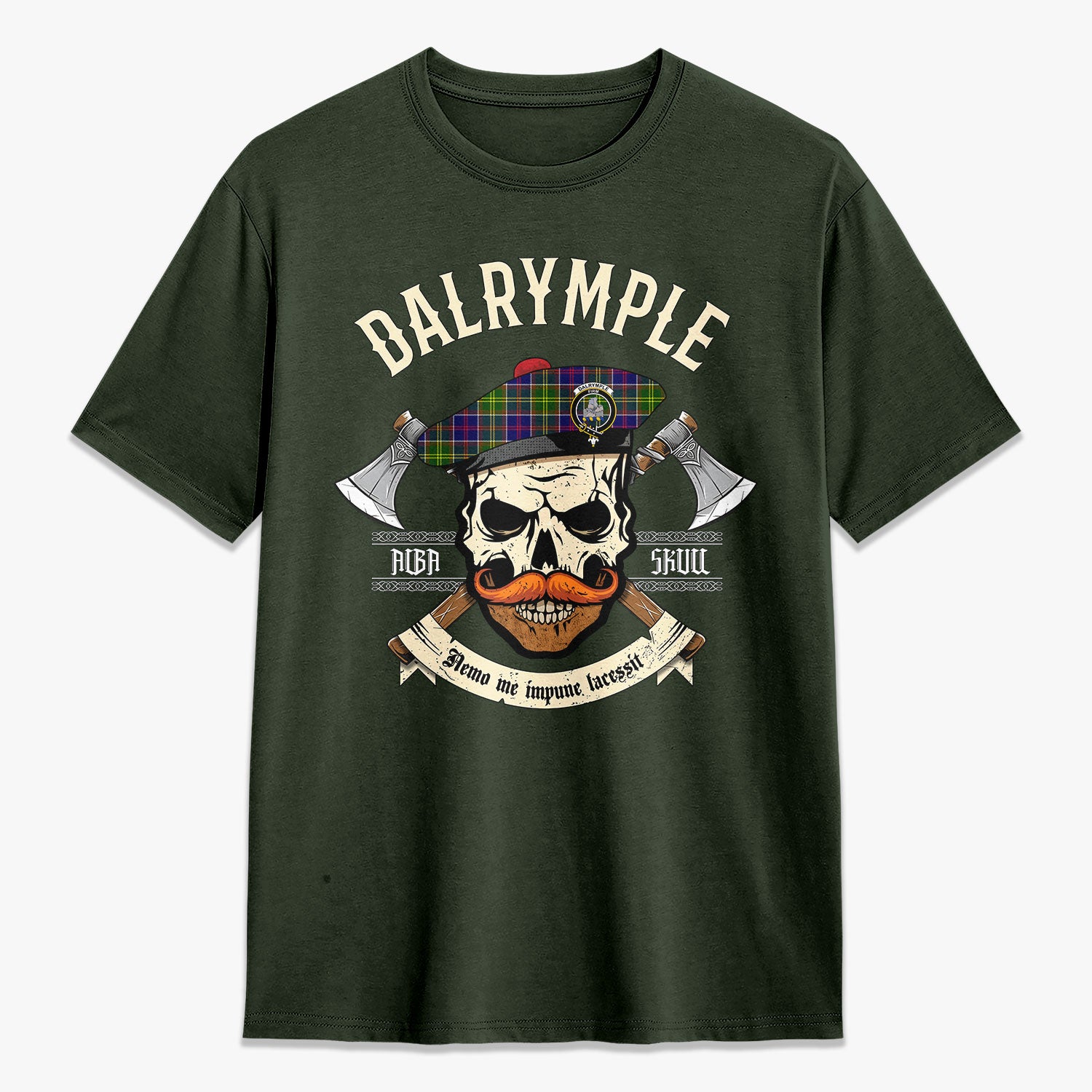 Dalrymple Tartan Crest 2D T-shirt - Alba Skull Style