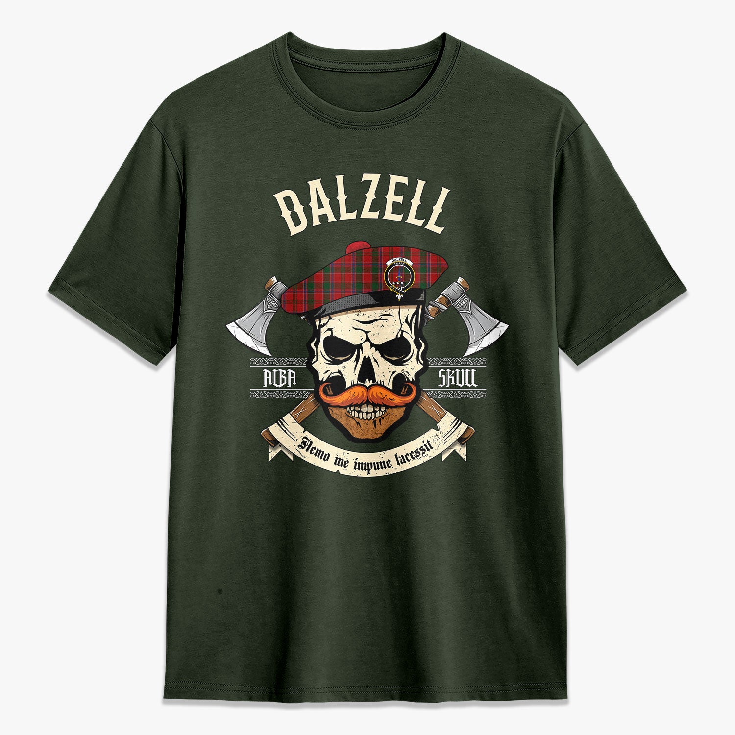 Dalzell Tartan Crest 2D T-shirt - Alba Skull Style