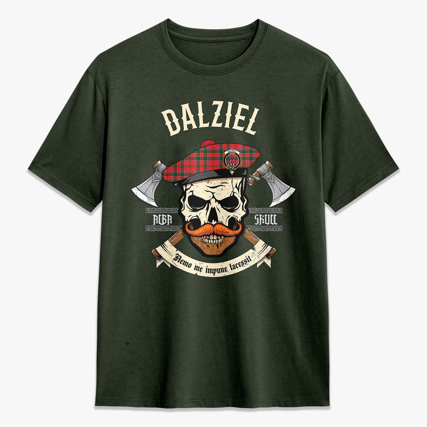 Dalziel Modern Tartan Crest 2D T-shirt - Alba Skull Style