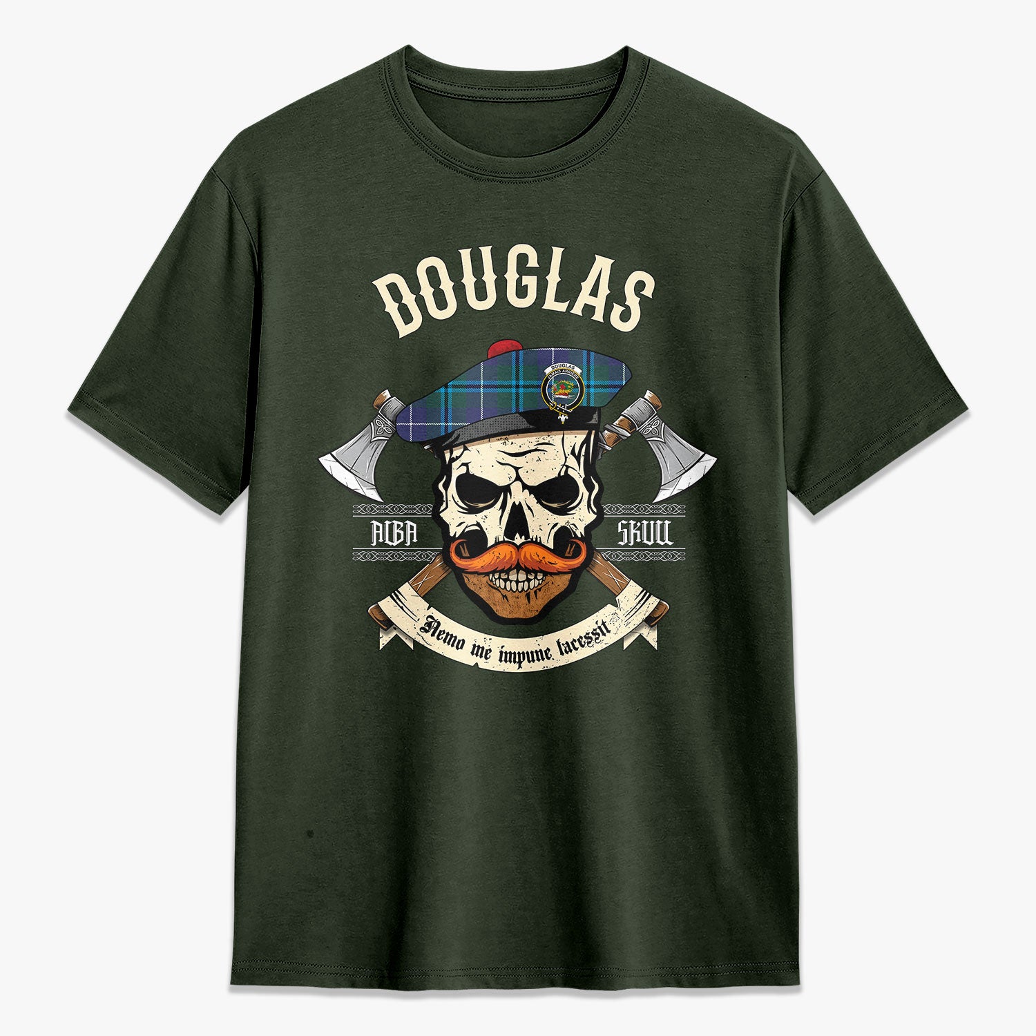 Douglas Modern Tartan Crest 2D T-shirt - Alba Skull Style