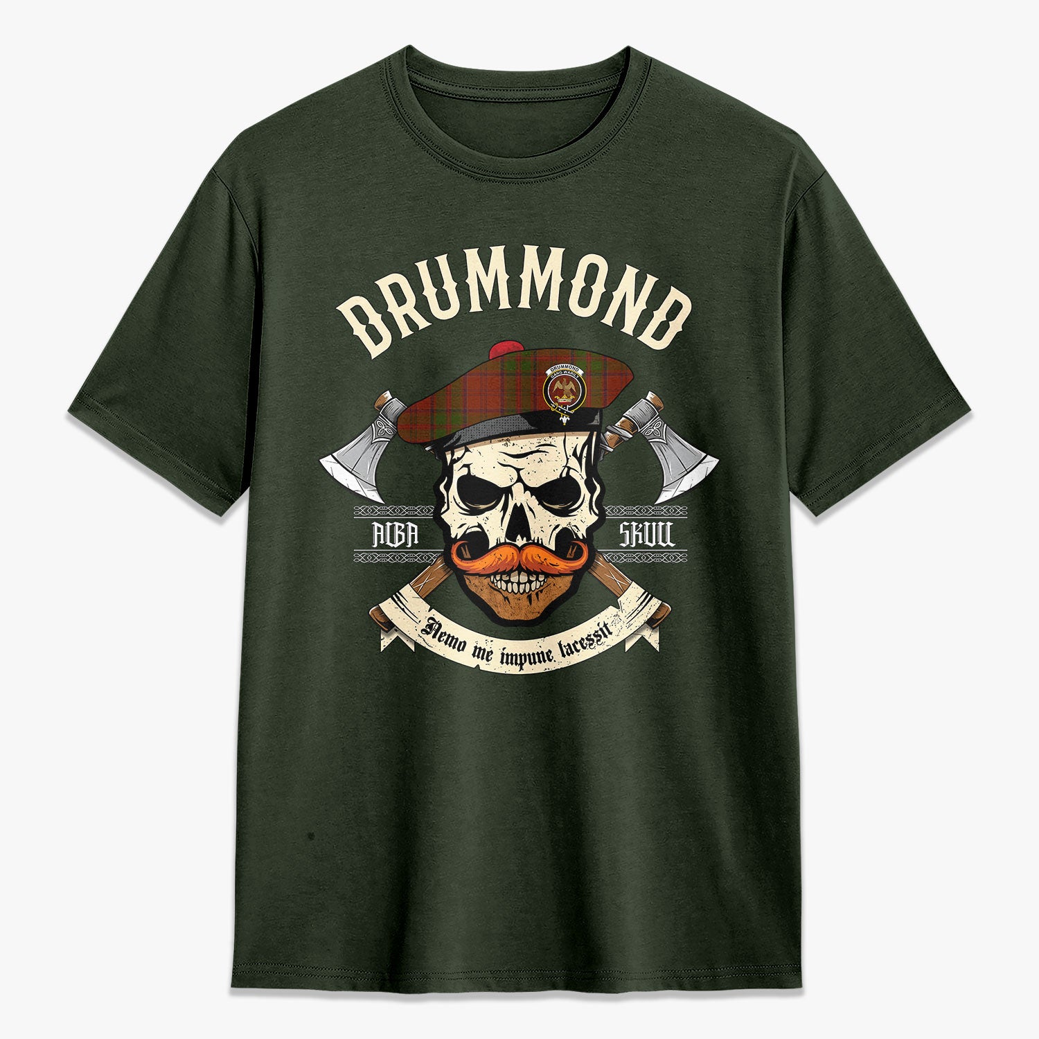 Drummond Clan Tartan Crest 2D T-shirt - Alba Skull Style