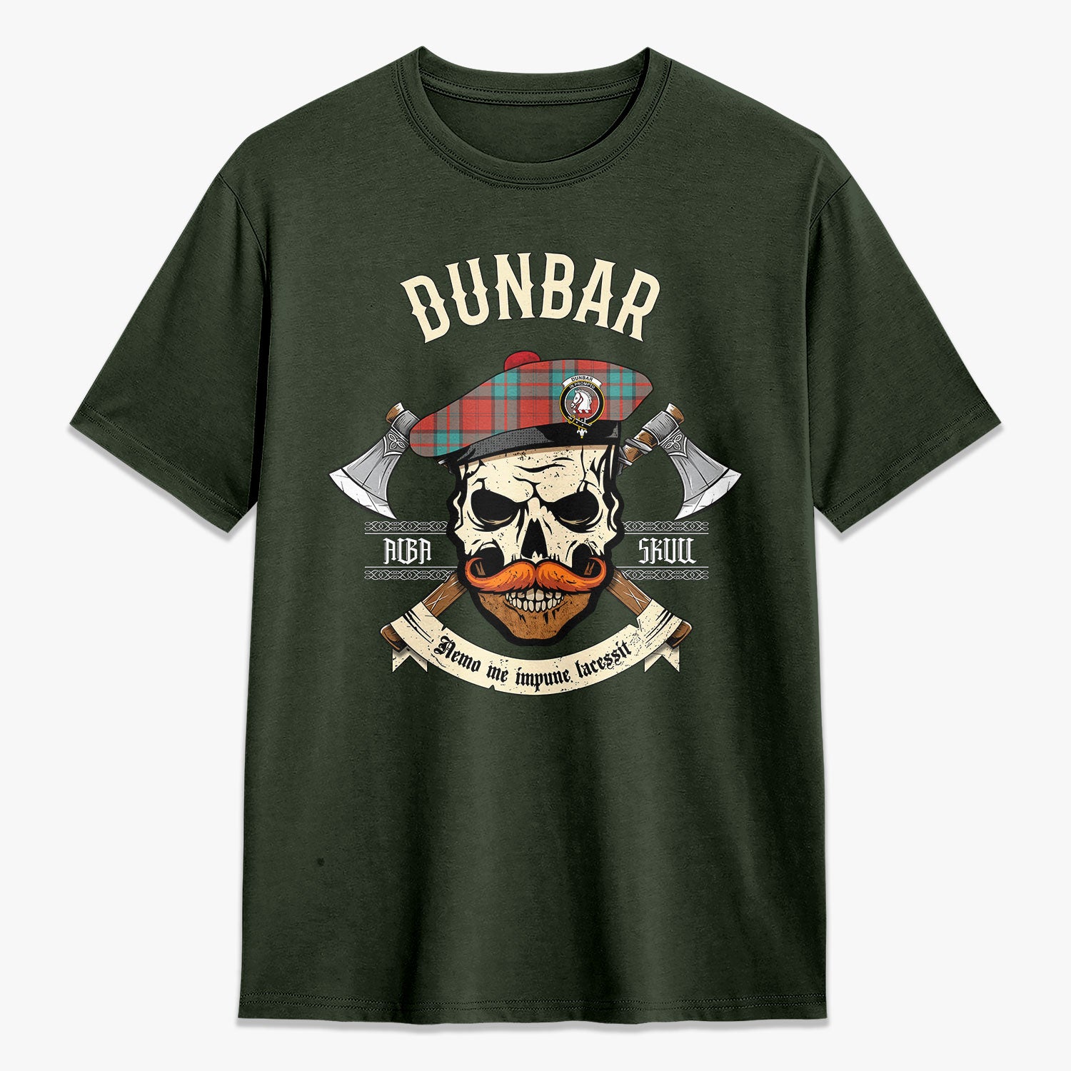 Dunbar Ancient Tartan Crest 2D T-shirt - Alba Skull Style