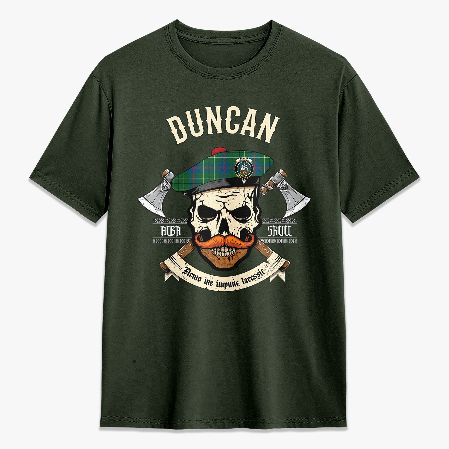 Duncan Ancient Tartan Crest 2D T-shirt - Alba Skull Style