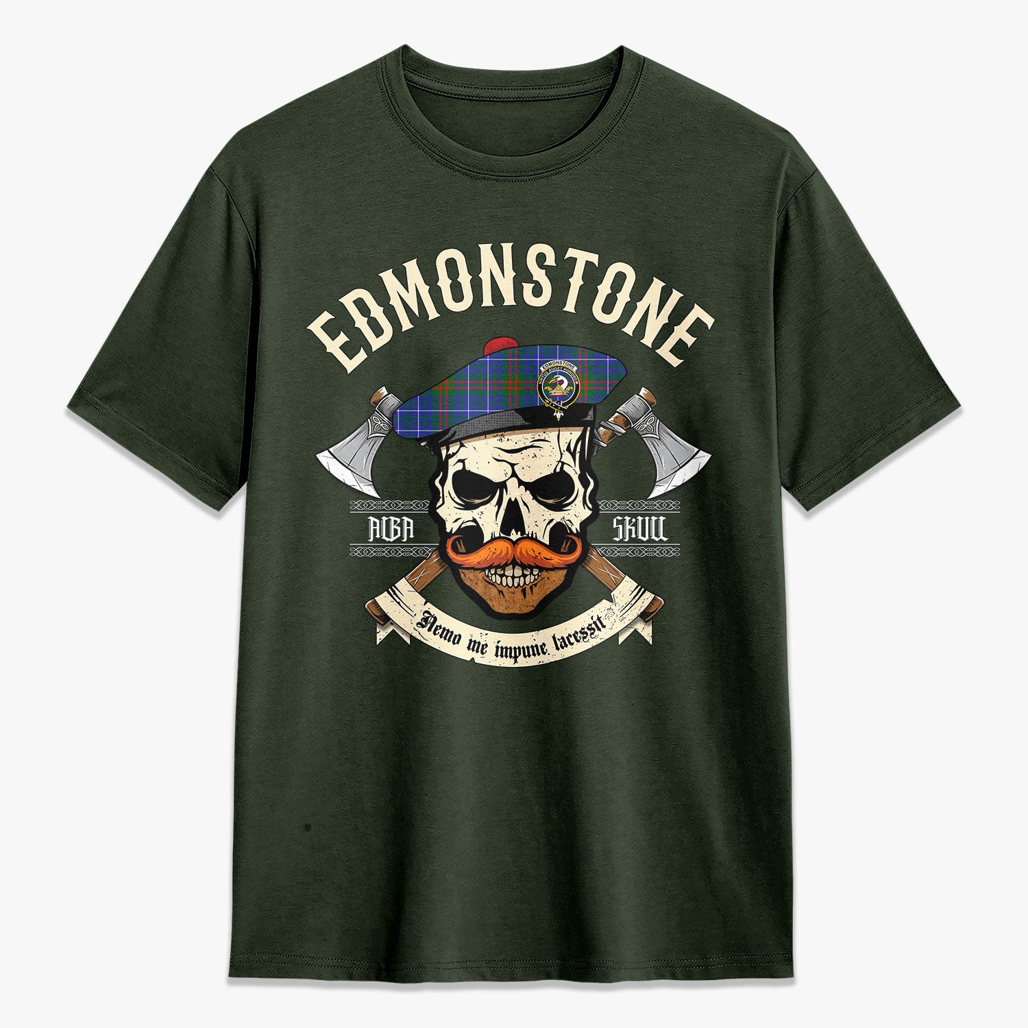 Edmonstone Tartan Crest 2D T-shirt - Alba Skull Style