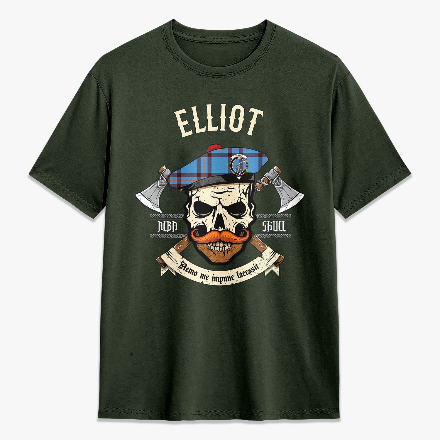 Elliot Ancient Tartan Crest 2D T-shirt - Alba Skull Style