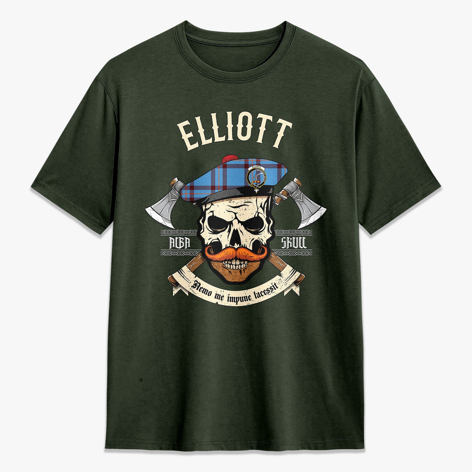 Elliott Ancient Tartan Crest 2D T-shirt - Alba Skull Style