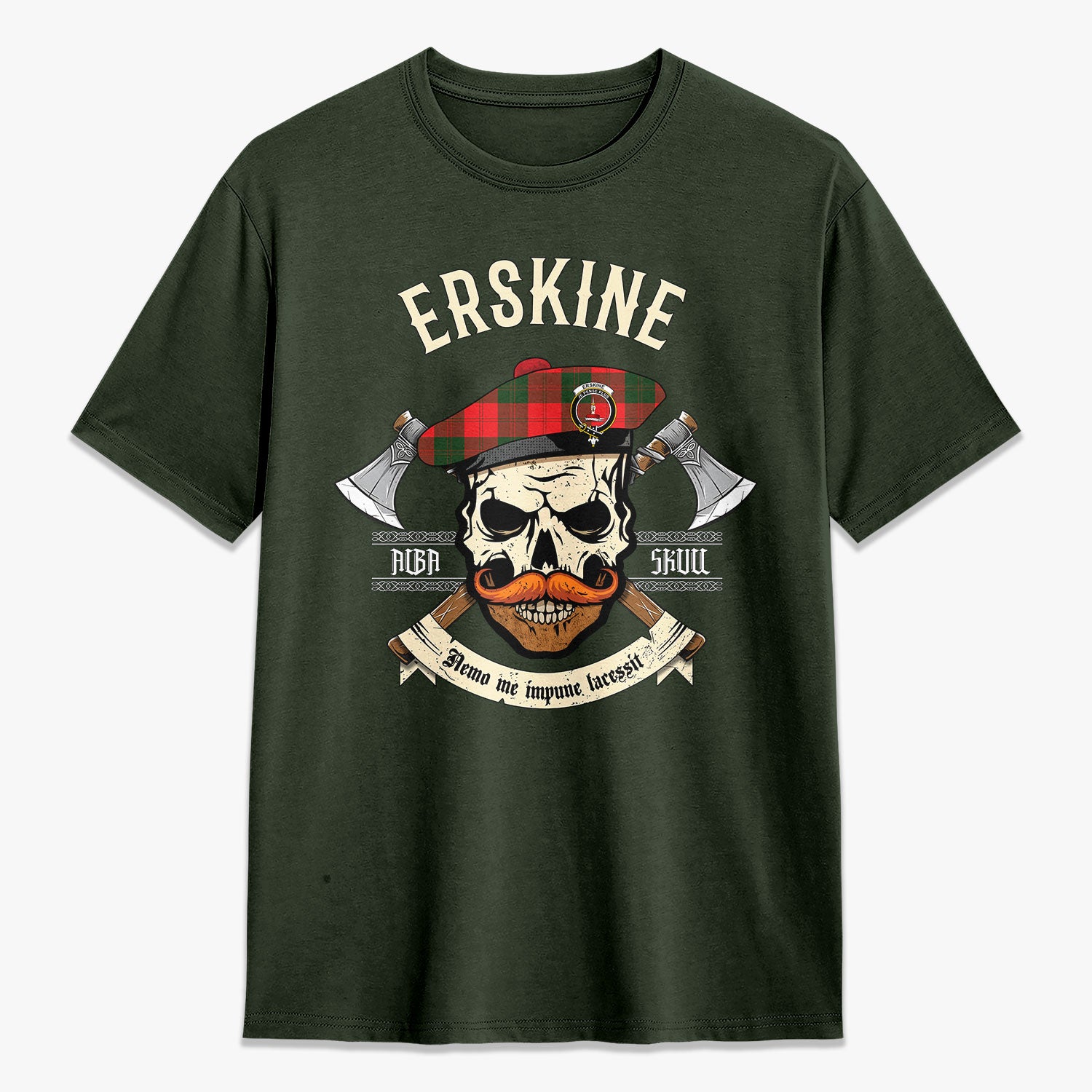 Erskine Modern Tartan Crest 2D T-shirt - Alba Skull Style