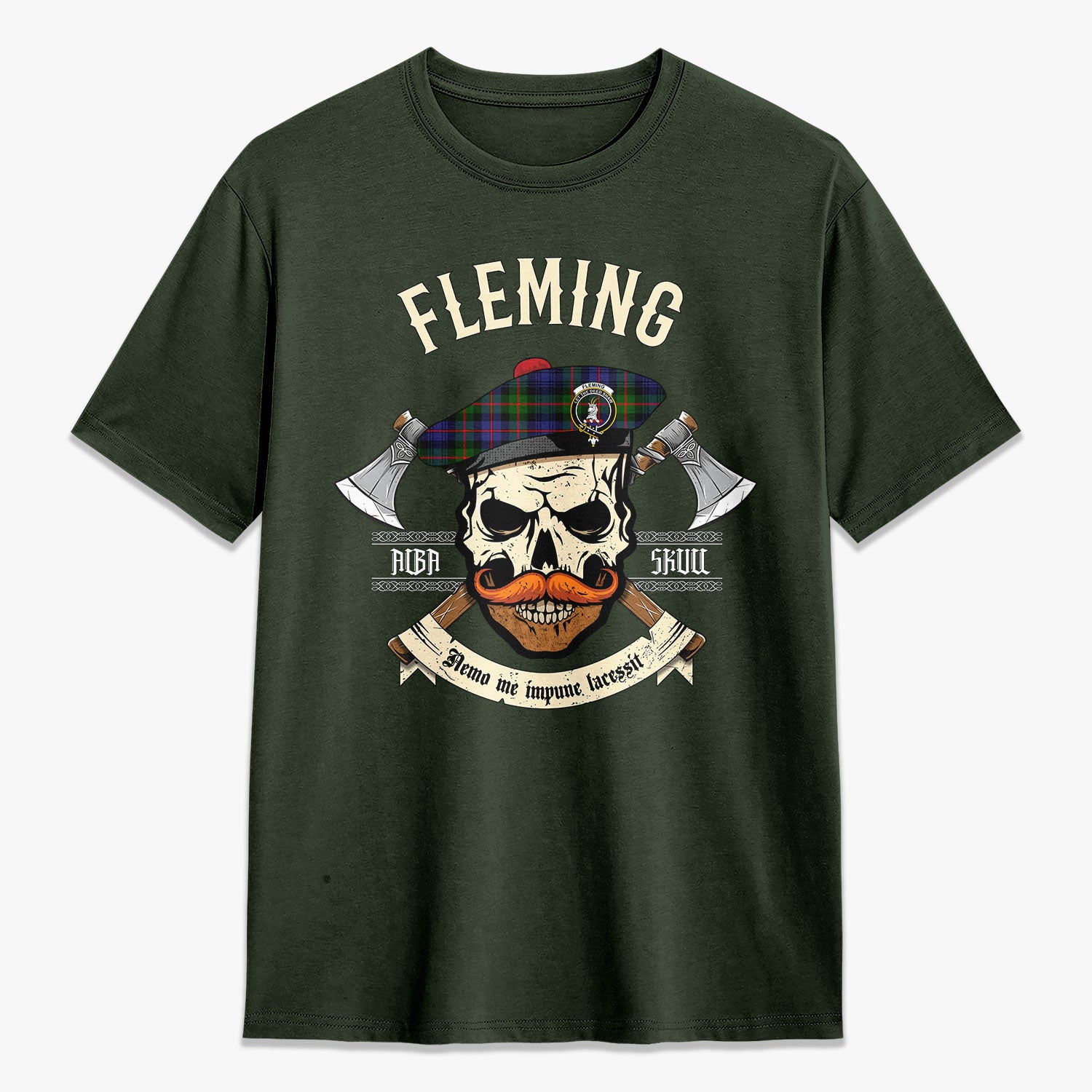 Fleming Tartan Crest 2D T-shirt - Alba Skull Style