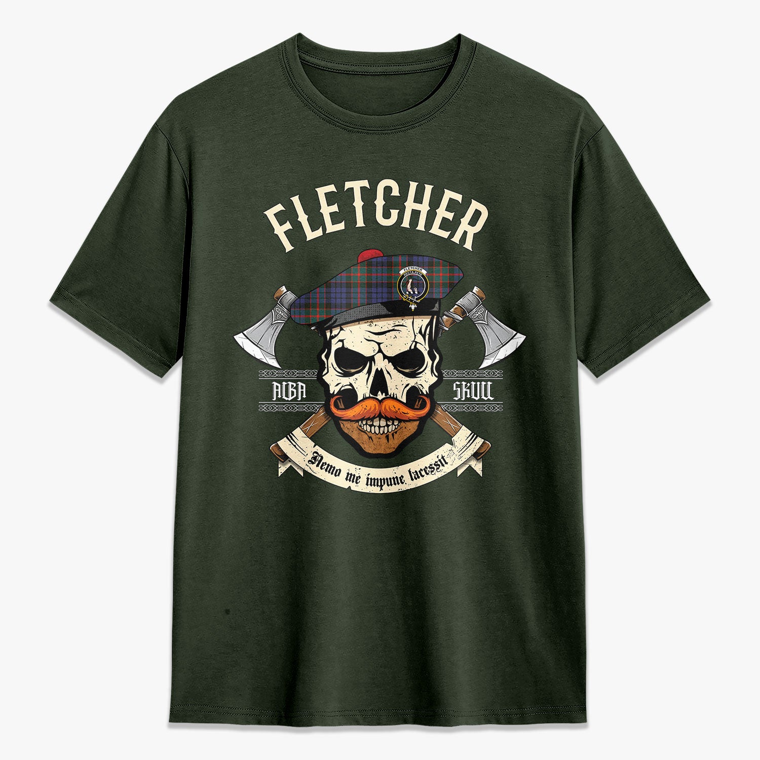 Fletcher of Dunans Tartan Crest 2D T-shirt - Alba Skull Style