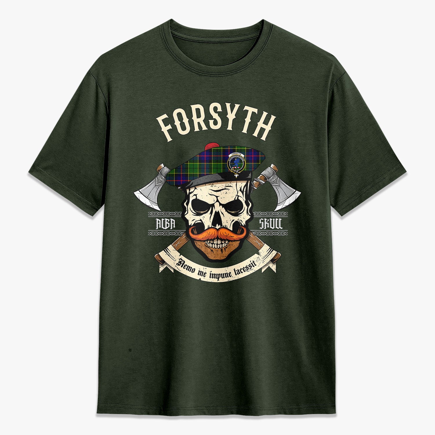 Forsyth Modern Tartan Crest 2D T-shirt - Alba Skull Style