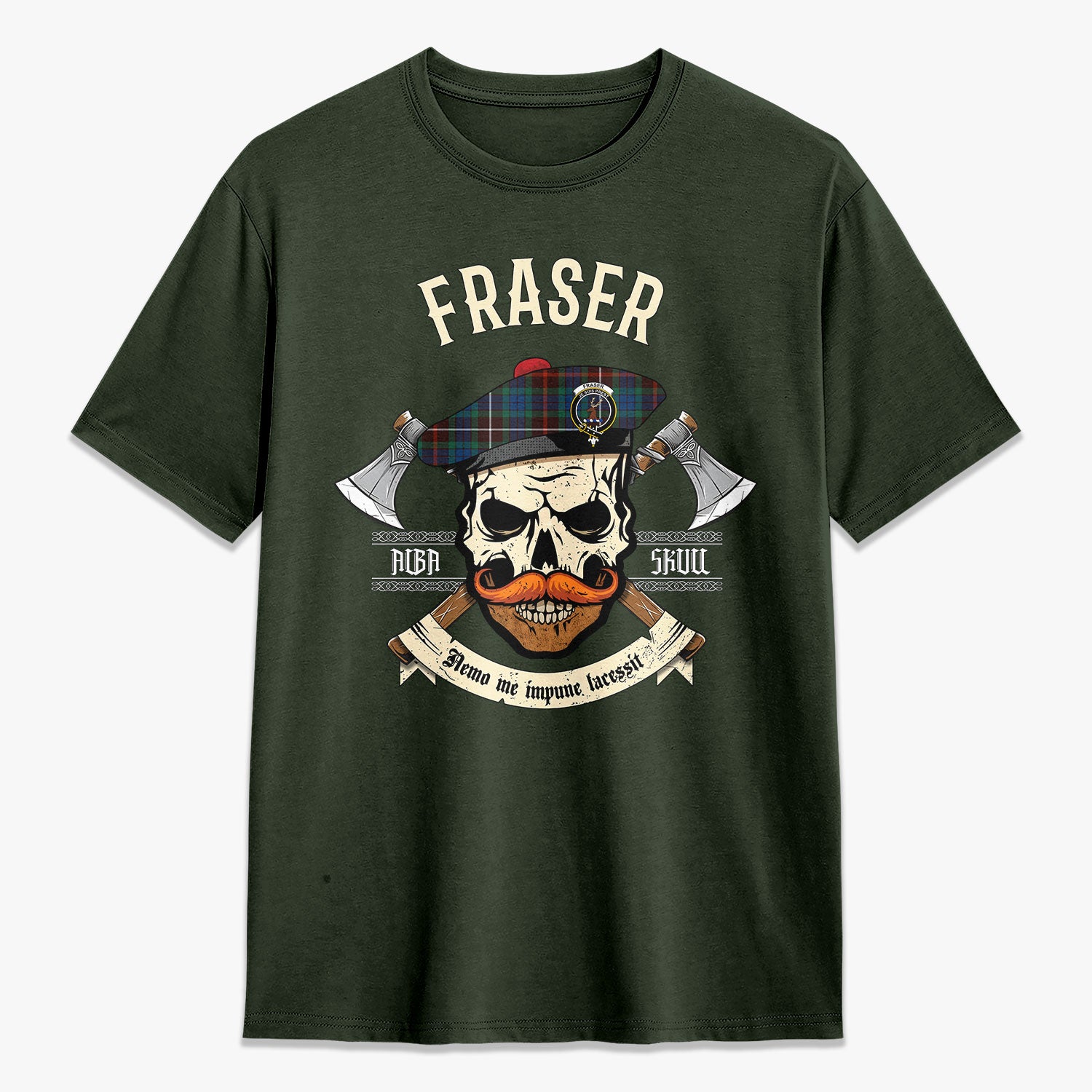 Fraser (of Lovat) Hunting Ancient Tartan Crest 2D T-shirt - Alba Skull Style