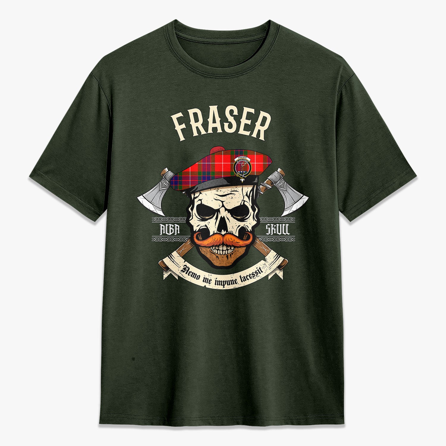 Fraser (of Lovat) Modern Tartan Crest 2D T-shirt - Alba Skull Style