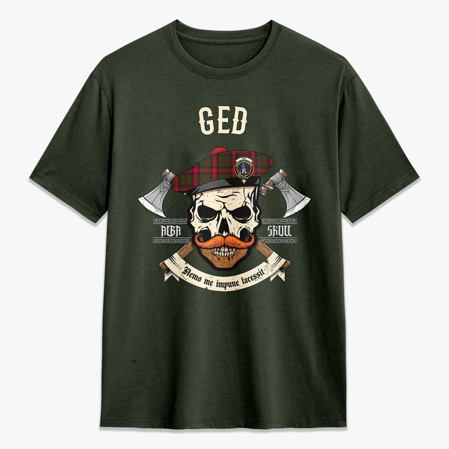 Ged Tartan Crest 2D T-shirt - Alba Skull Style