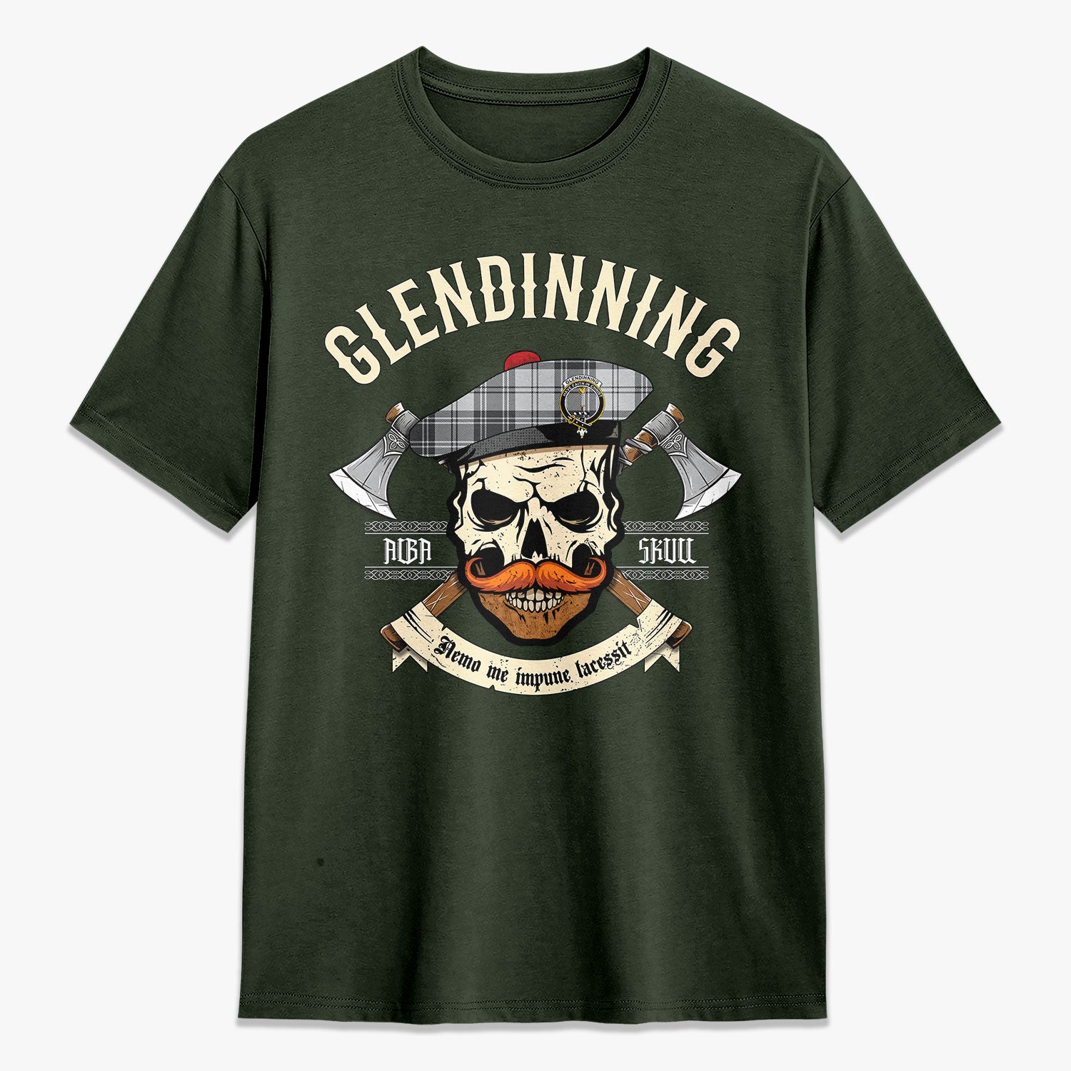 Glendinning Tartan Crest 2D T-shirt - Alba Skull Style