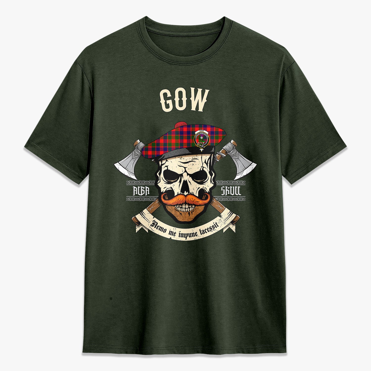 Gow (of Skeoch) Tartan Crest 2D T-shirt - Alba Skull Style