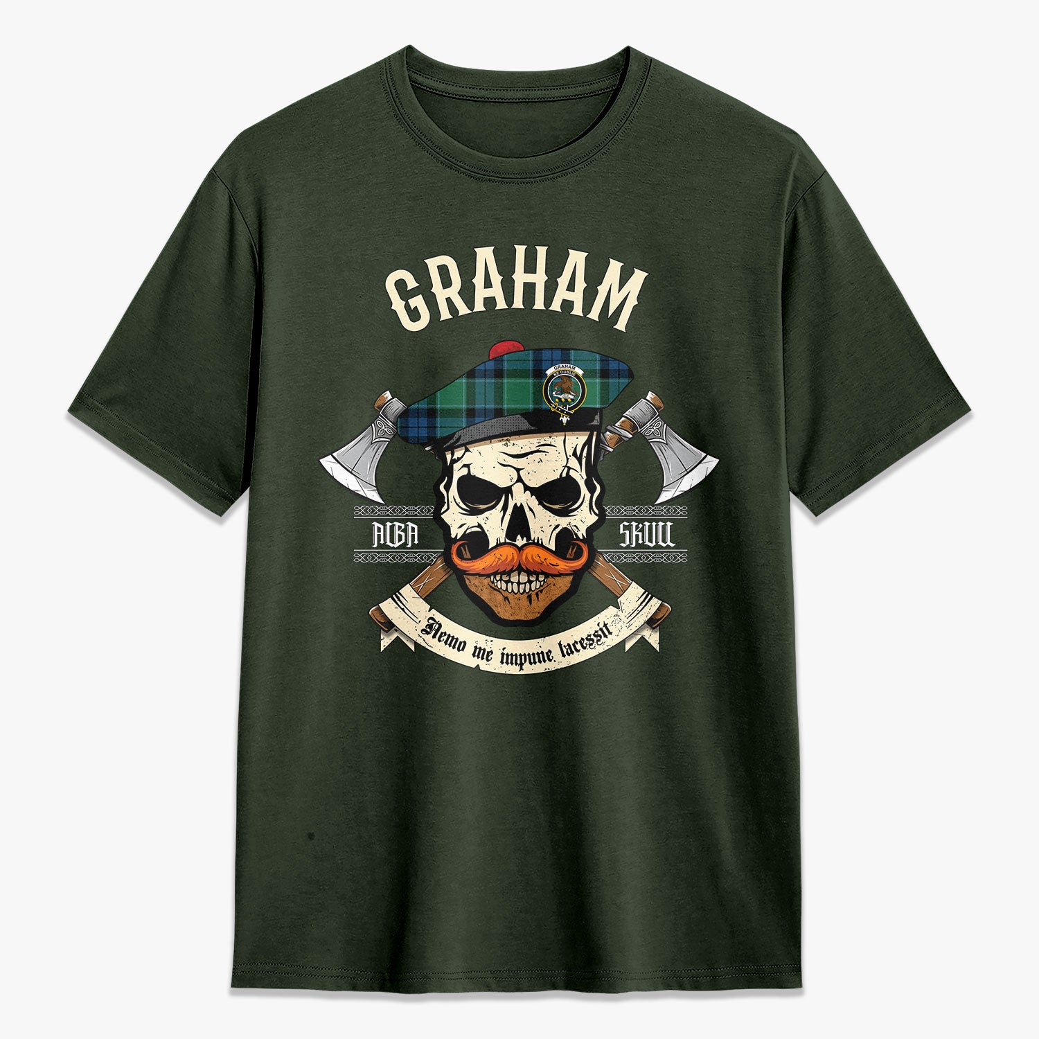 Graham of Menteith Ancient Tartan Crest 2D T-shirt - Alba Skull Style