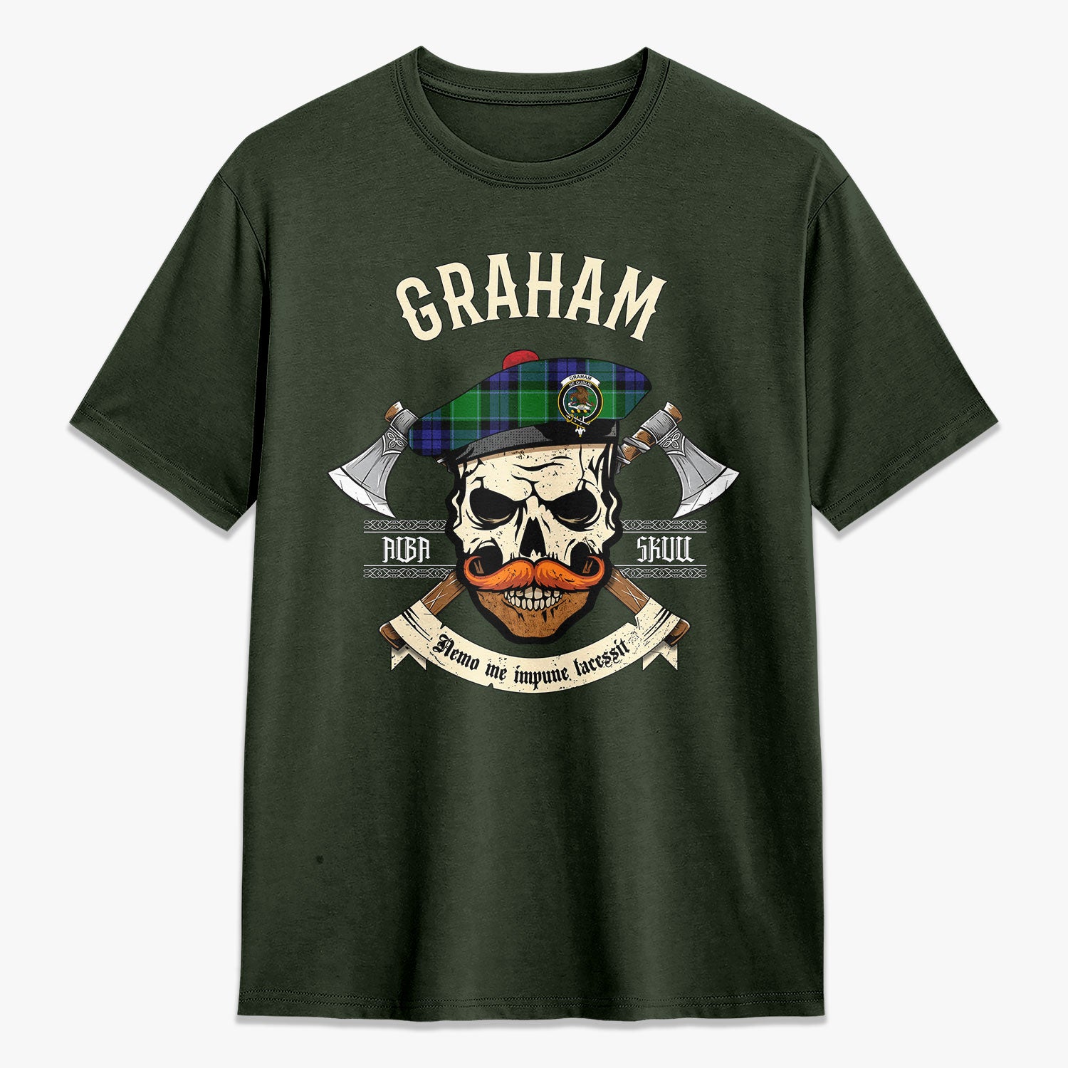 Graham of Menteith Modern Tartan Crest 2D T-shirt - Alba Skull Style