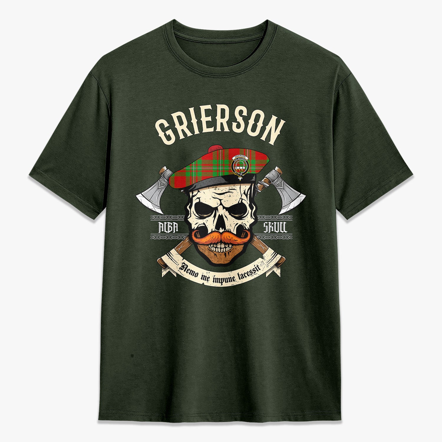 Grierson Tartan Crest 2D T-shirt - Alba Skull Style