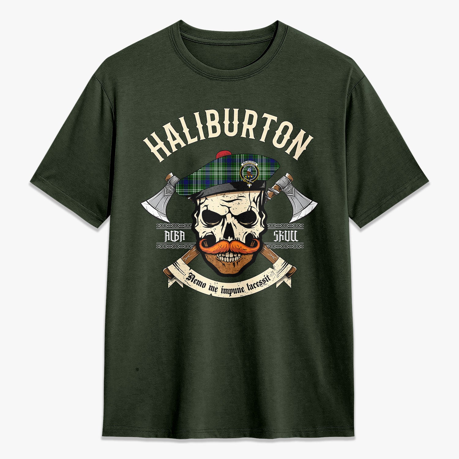 Haliburton Tartan Crest 2D T-shirt - Alba Skull Style