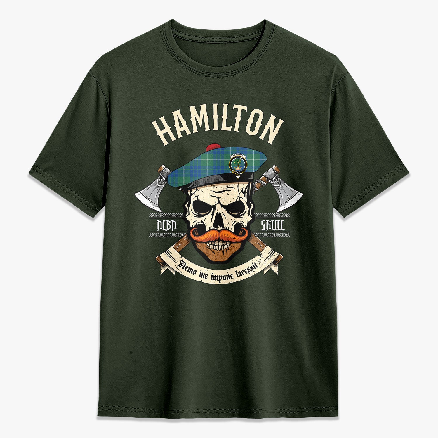 Hamilton Hunting Ancient Tartan Crest 2D T-shirt - Alba Skull Style