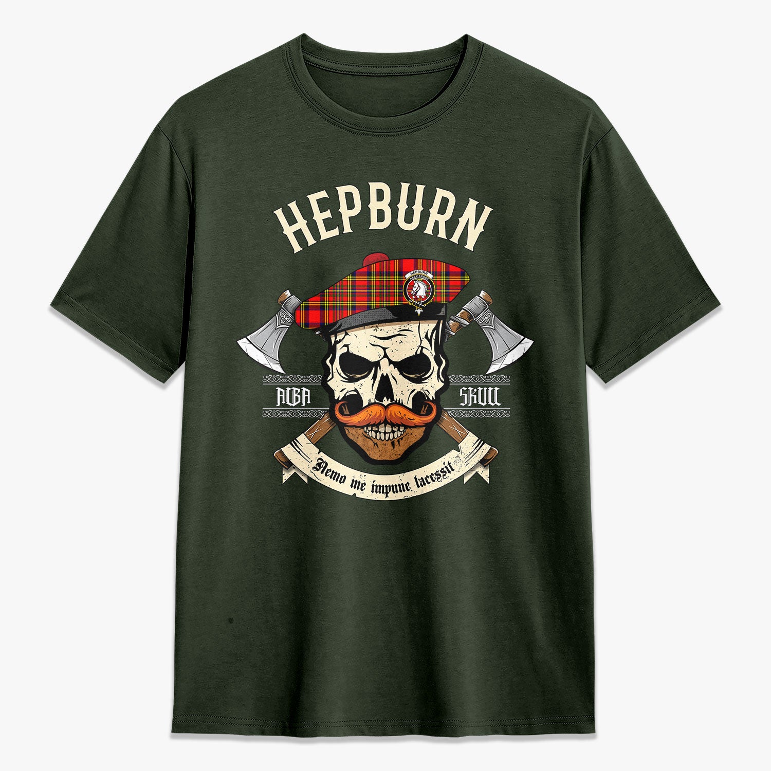 Hepburn Tartan Crest 2D T-shirt - Alba Skull Style