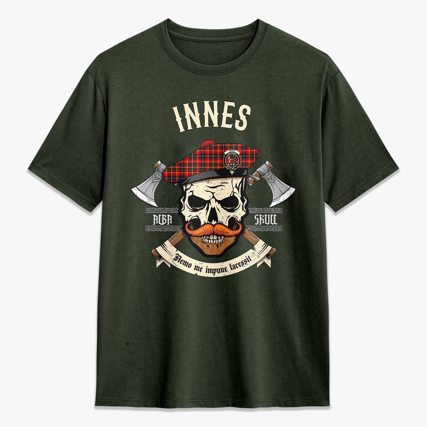 Innes Modern Tartan Crest 2D T-shirt - Alba Skull Style