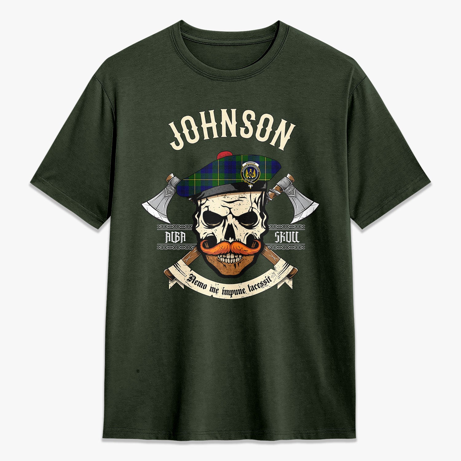 Johnson Modern Tartan Crest 2D T-shirt - Alba Skull Style