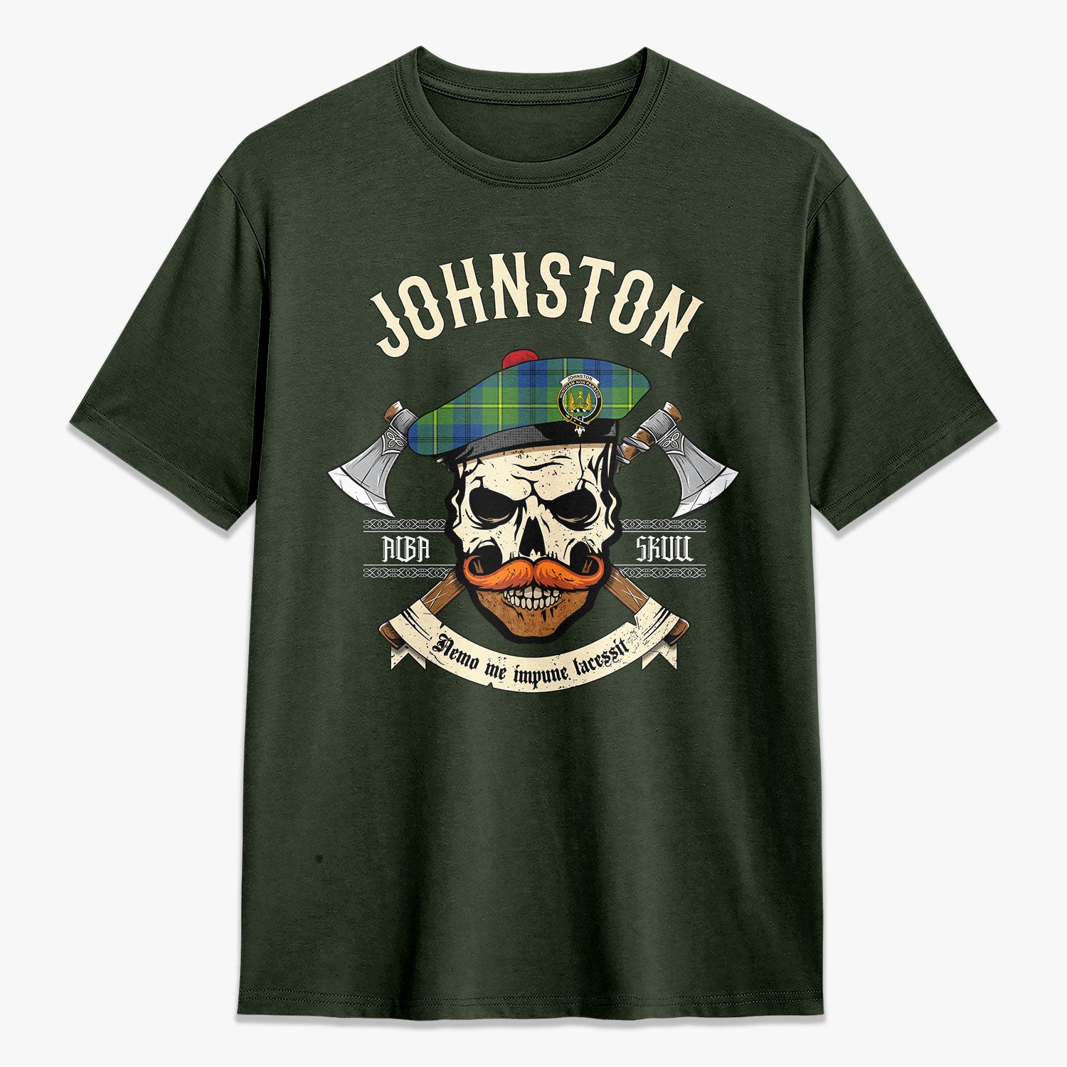 Johnston Ancient Tartan Crest 2D T-shirt - Alba Skull Style