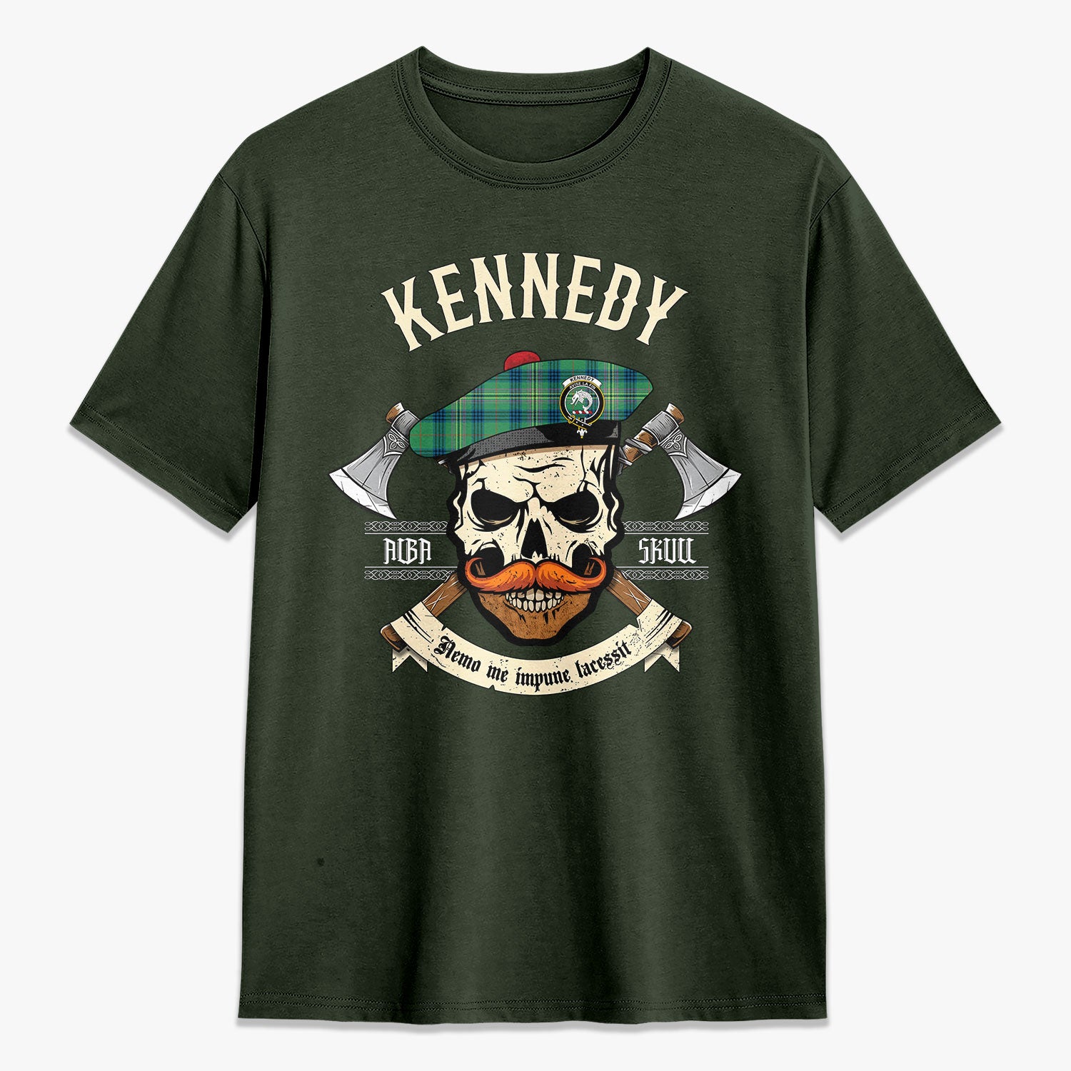 Kennedy Ancient Tartan Crest 2D T-shirt - Alba Skull Style