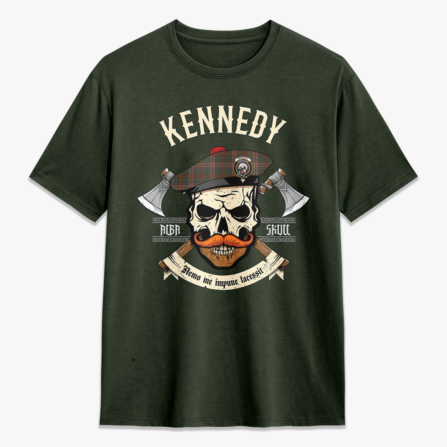 Kennedy Weathered Tartan Crest 2D T-shirt - Alba Skull Style