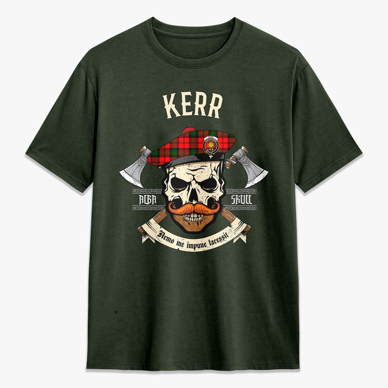 Kerr Modern Tartan Crest 2D T-shirt - Alba Skull Style