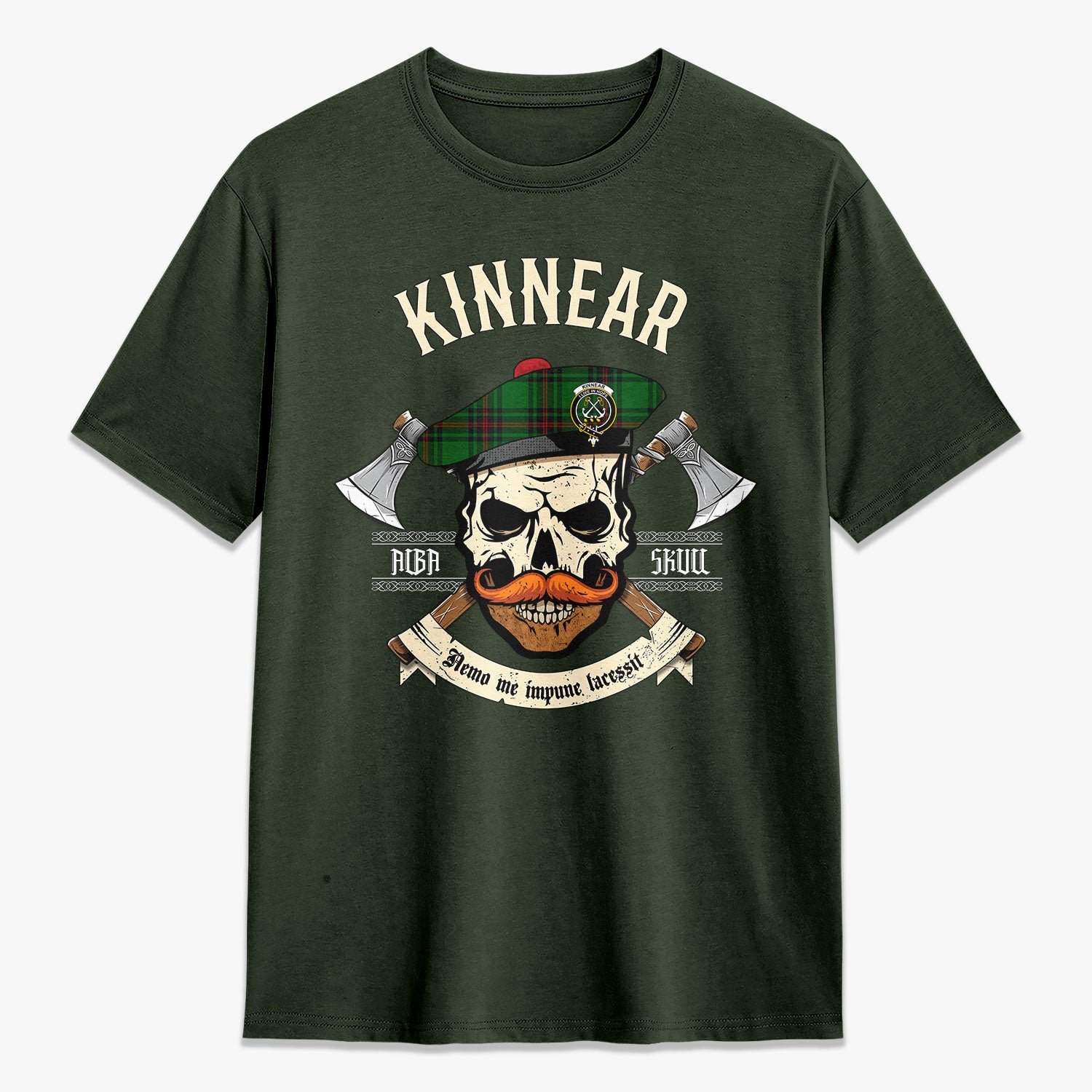 Kinnear Tartan Crest 2D T-shirt - Alba Skull Style