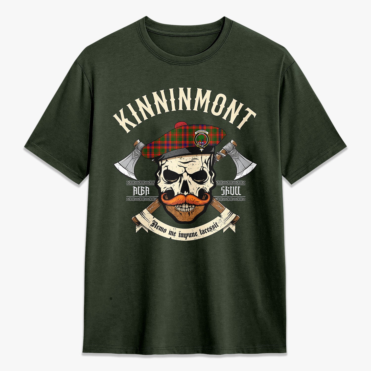 Kinninmont Tartan Crest 2D T-shirt - Alba Skull Style