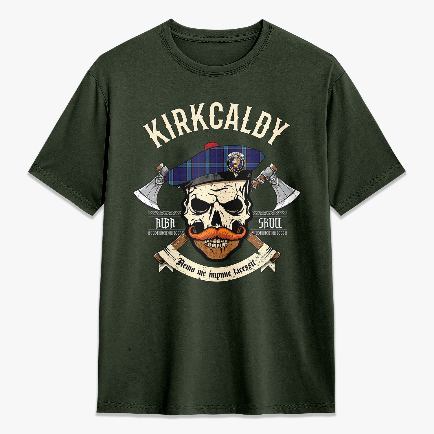 Kirkcaldy Tartan Crest 2D T-shirt - Alba Skull Style