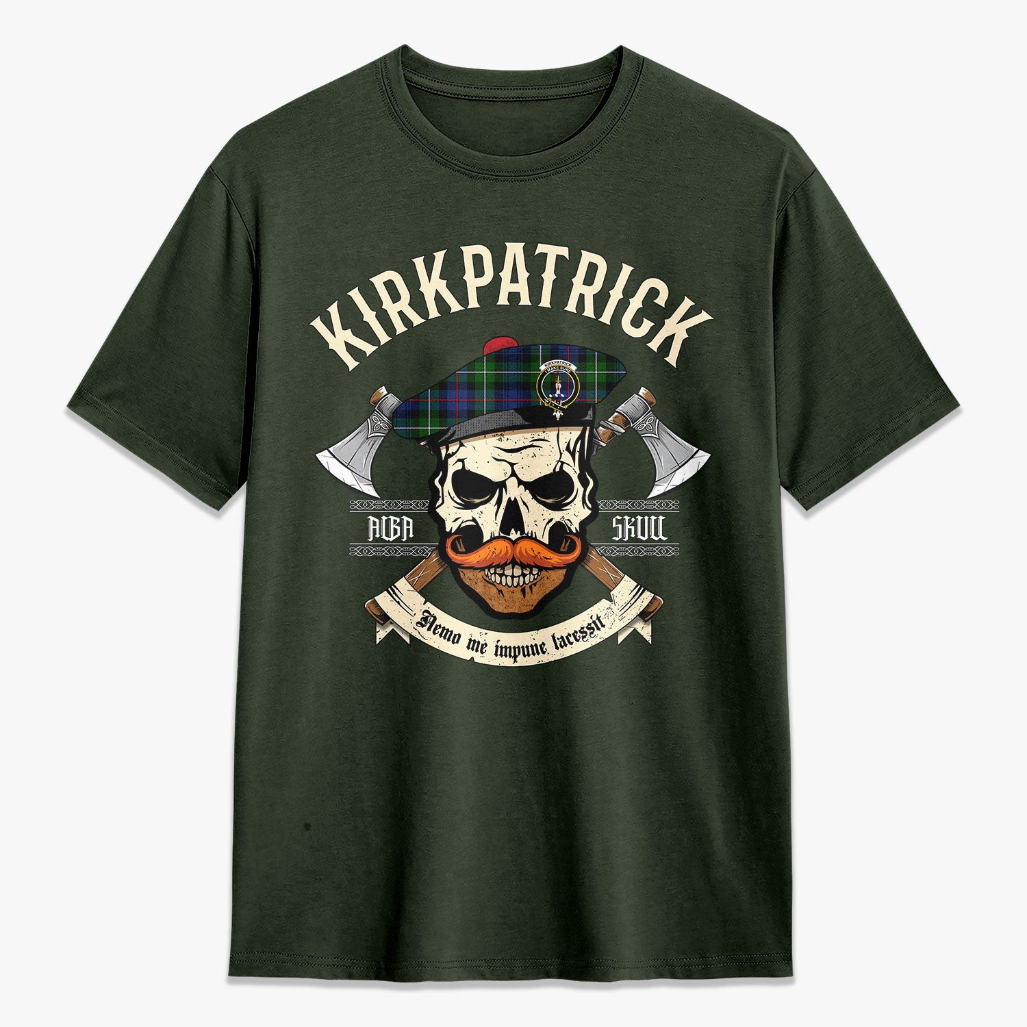 Kirkpatrick Tartan Crest 2D T-shirt - Alba Skull Style