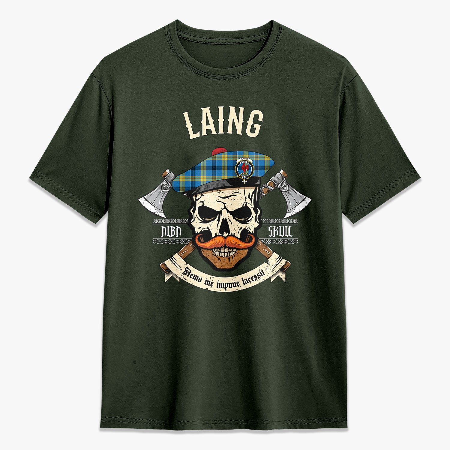 Laing Tartan Crest 2D T-shirt - Alba Skull Style