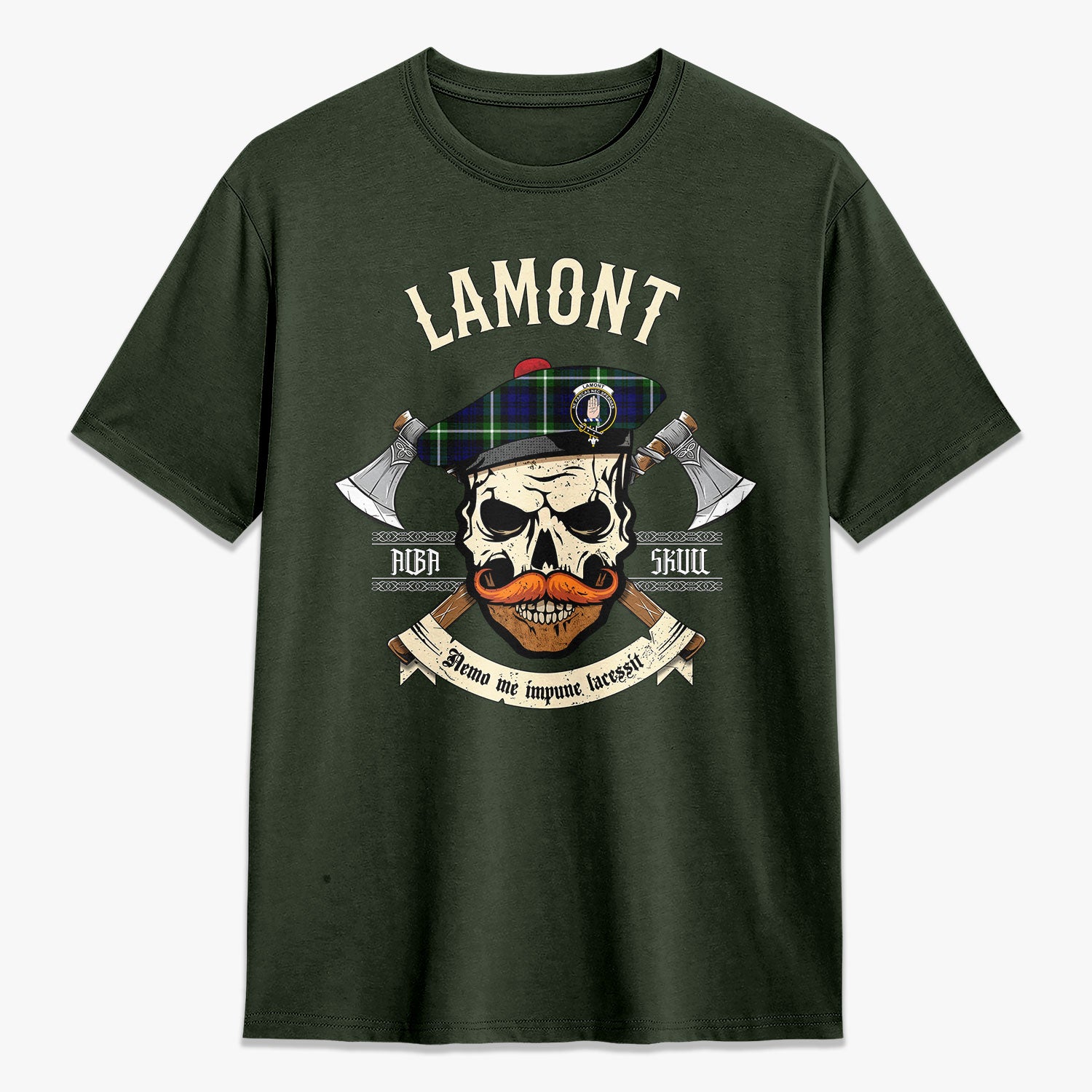 Lamont Modern Tartan Crest 2D T-shirt - Alba Skull Style