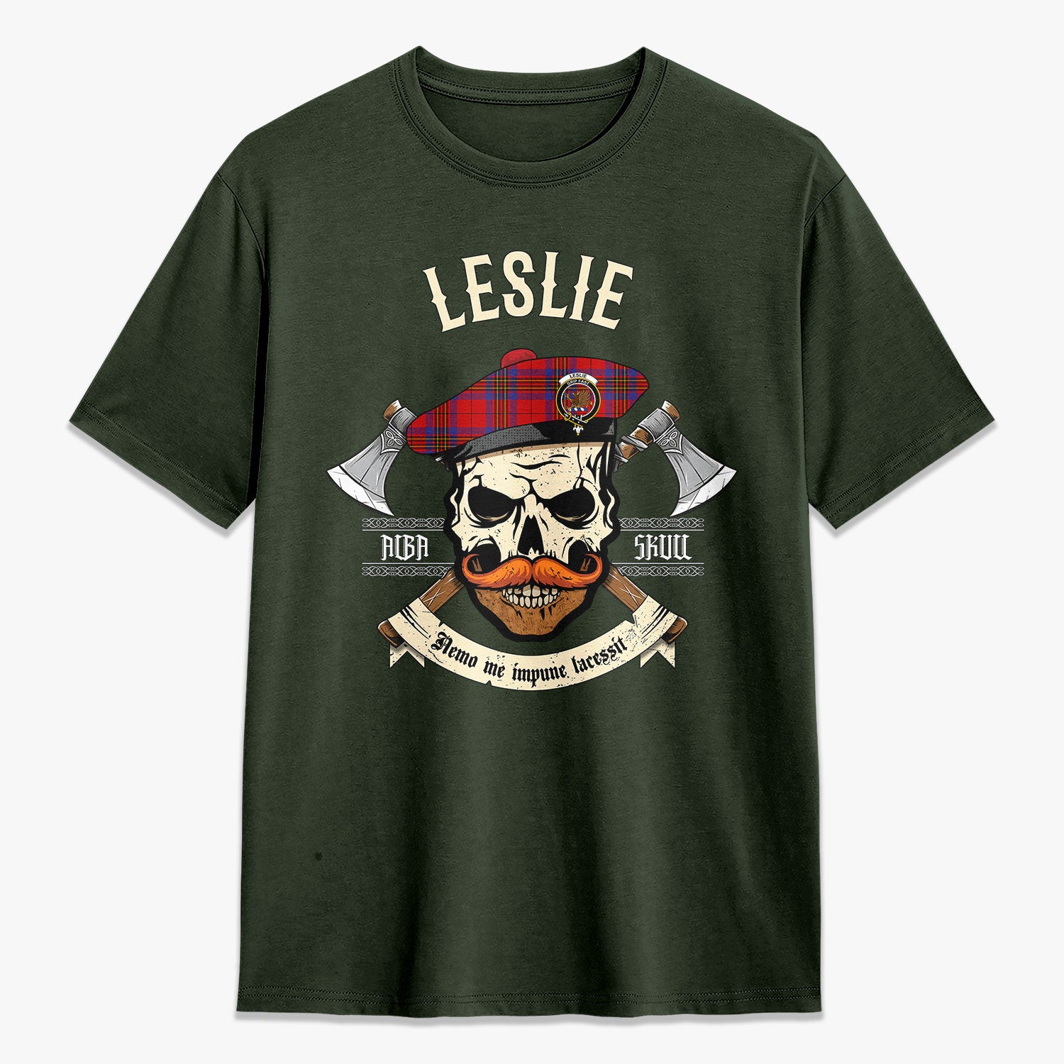 Leslie Modern Tartan Crest 2D T-shirt - Alba Skull Style